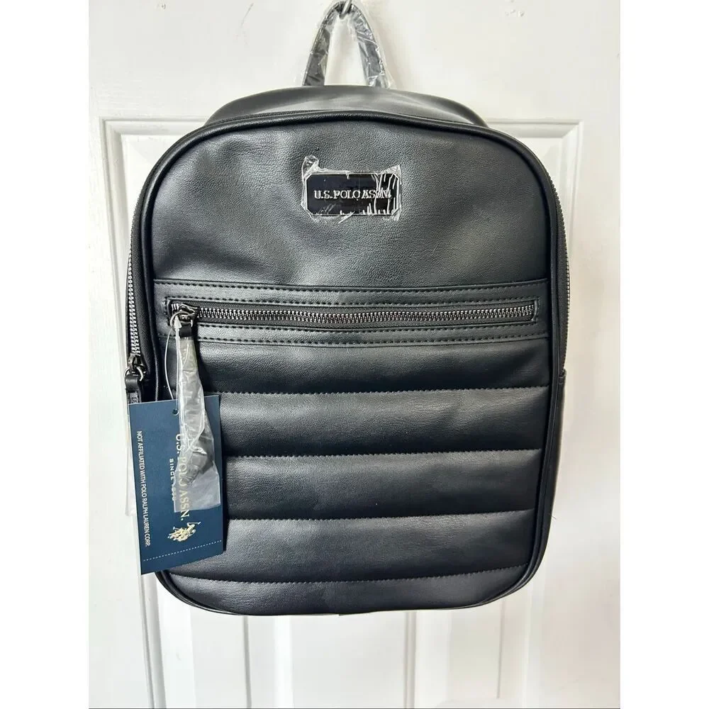 Us polo assn black faux leather backpack travel backpack NEW